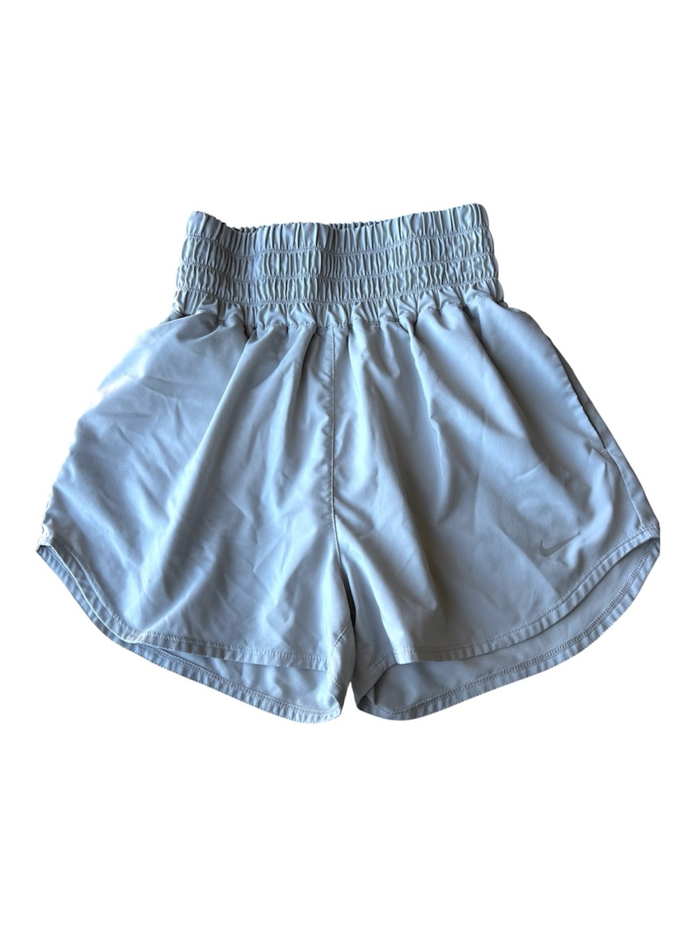 Women's Gray Nike Dri Fit High Waisted Running Shorts With Pockets Small